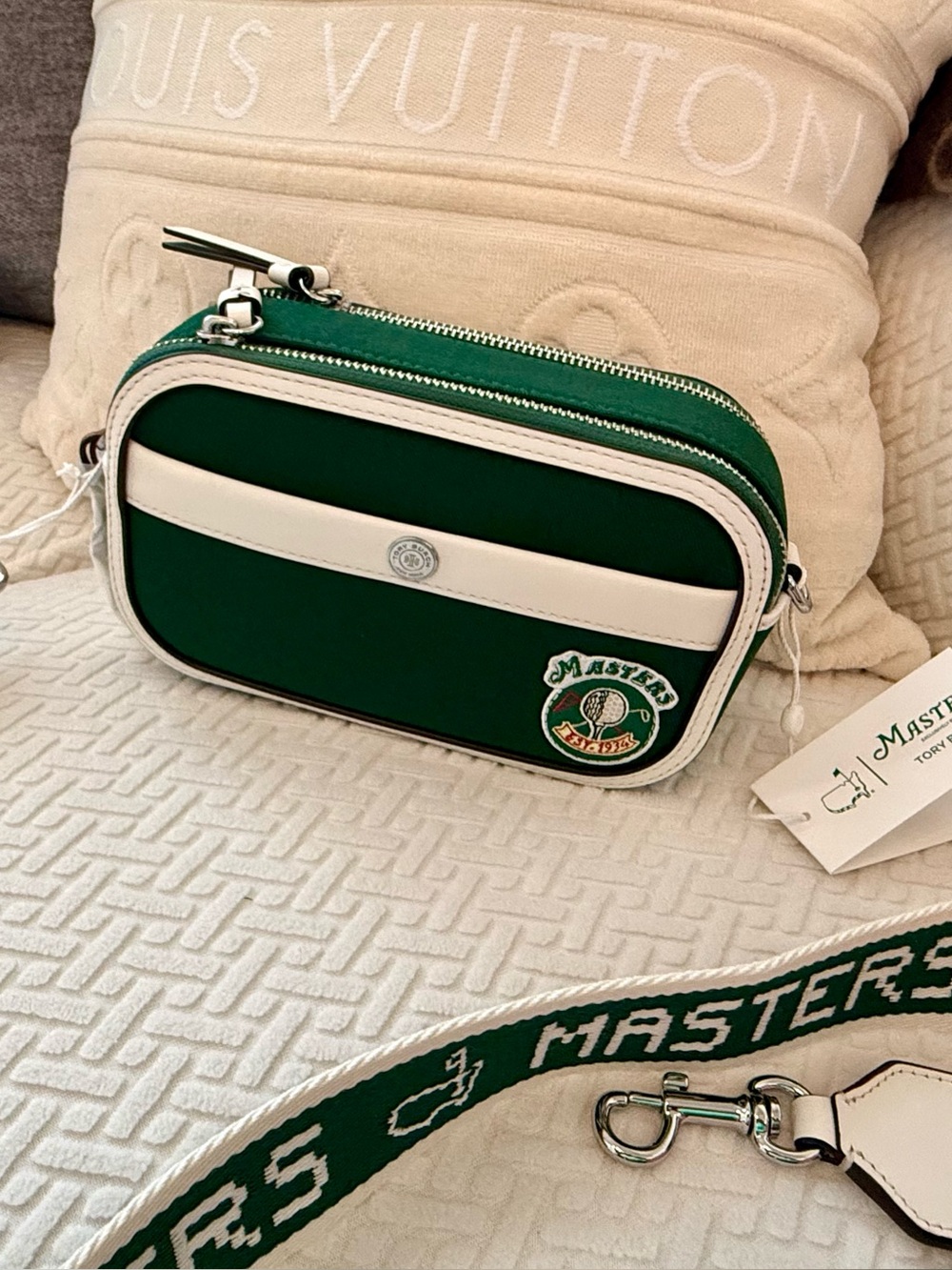 Masters Green and White Crossbody Bag by Tory Burch, and the Masters.